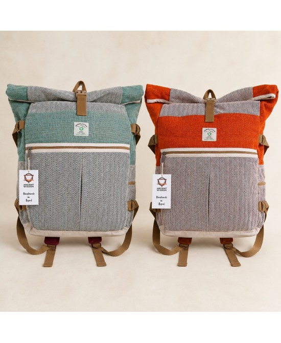 Mochila enrollable de cáñamo de gran capacidad para senderismo y uso diario.