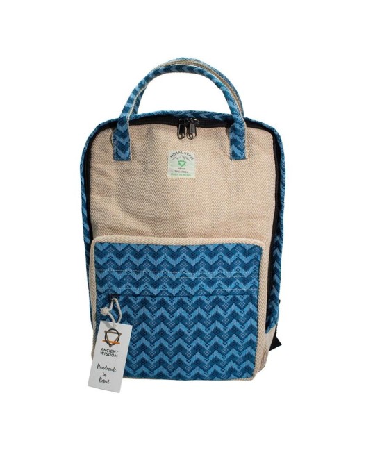 Mochila grande de algodón y cáñamo con diseño Dhaka para uso diario.