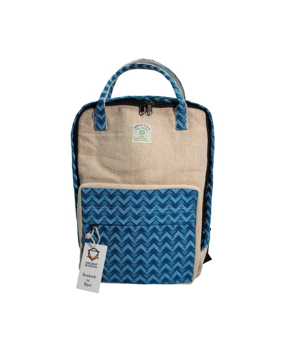 Mochila grande de algodón y cáñamo con diseño Dhaka para uso diario.