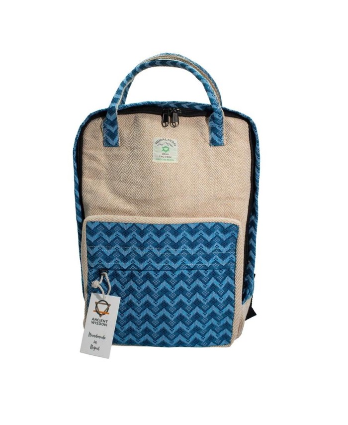 Mochila grande de algodón y cáñamo con diseño Dhaka para uso diario.