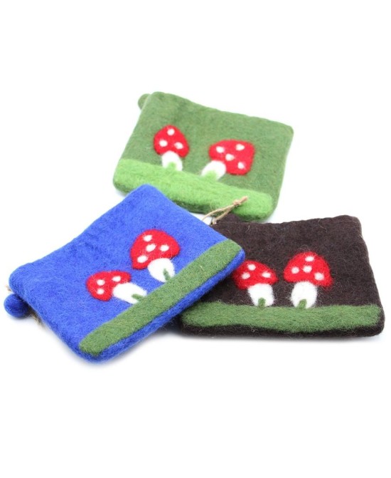 Monederos de fieltro con setas enviados aleatoriamente según disponibilidad de stock.