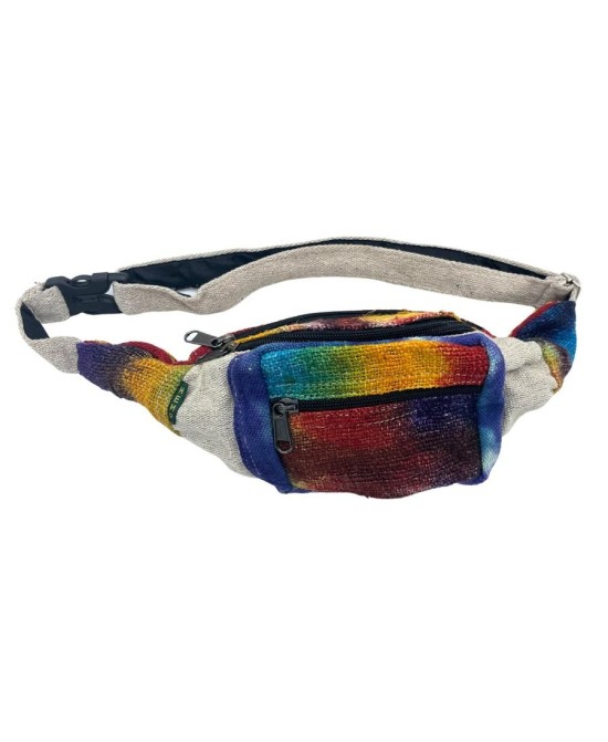 Riñonera de cáñamo tie dye multicolor para uso diario.