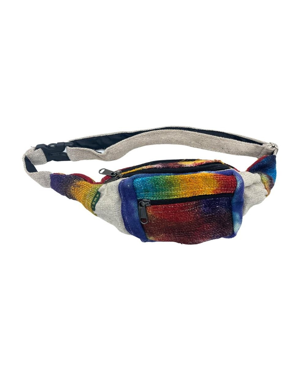 Riñonera de cáñamo tie dye multicolor para uso diario.