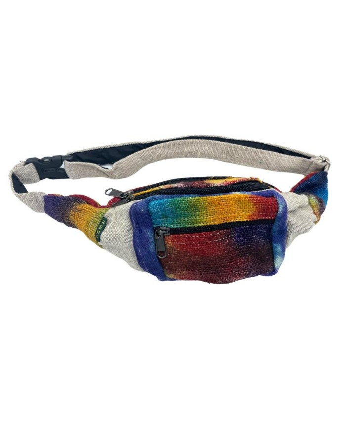 Riñonera de cáñamo tie dye multicolor para uso diario.