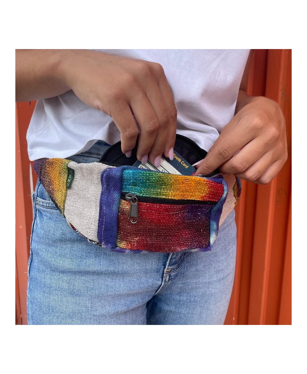 Riñonera boho de cáñamo y algodón multicolor