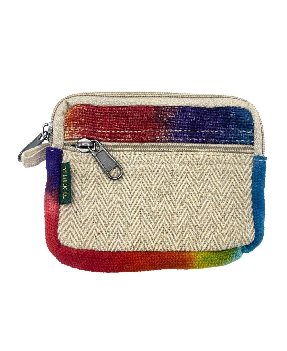 Neceser artesanal de cáñamo con doble compartimento y acabado tie dye.