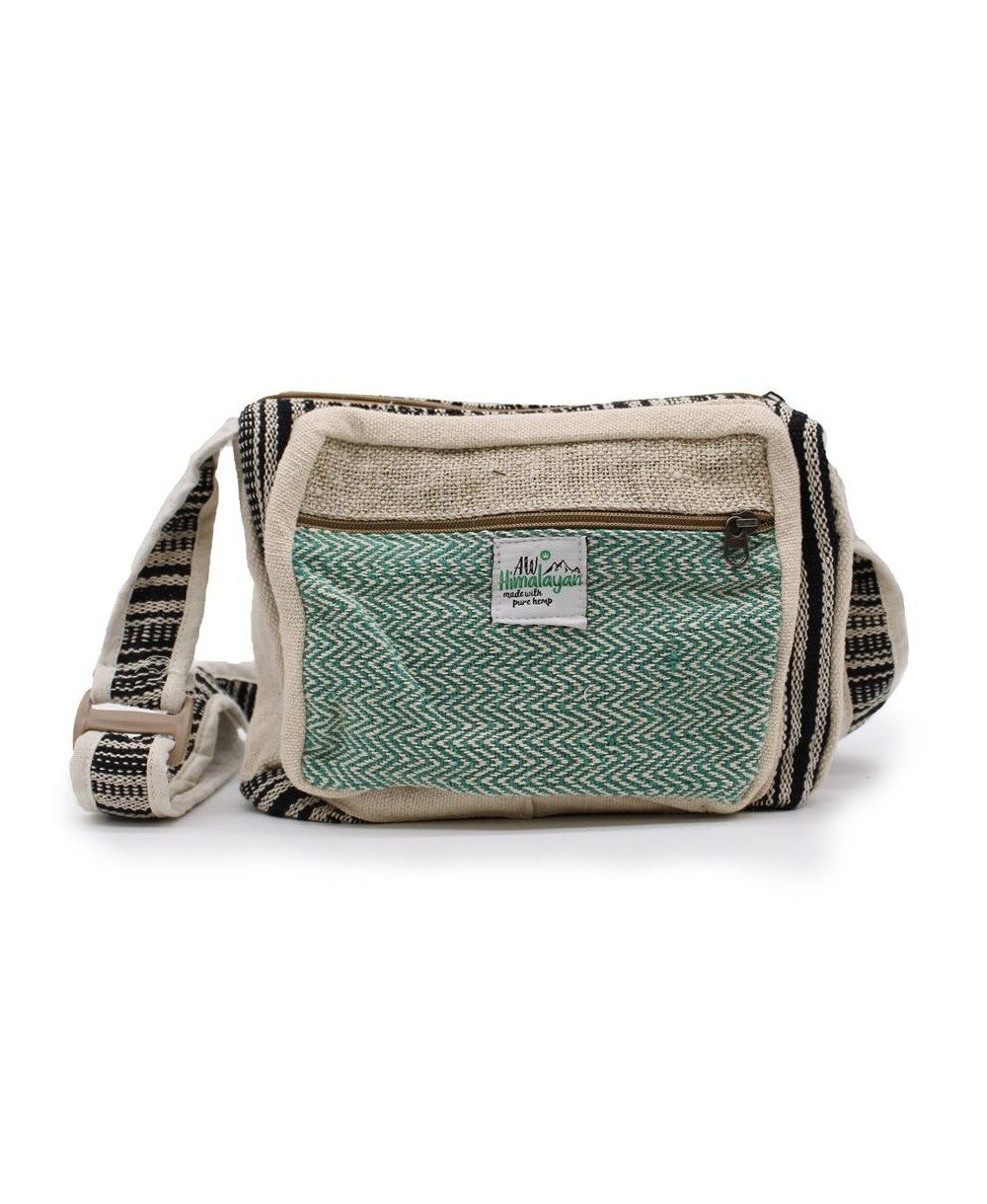 Bolso bandolera de cáñamo y algodón con bolsillo frontal.