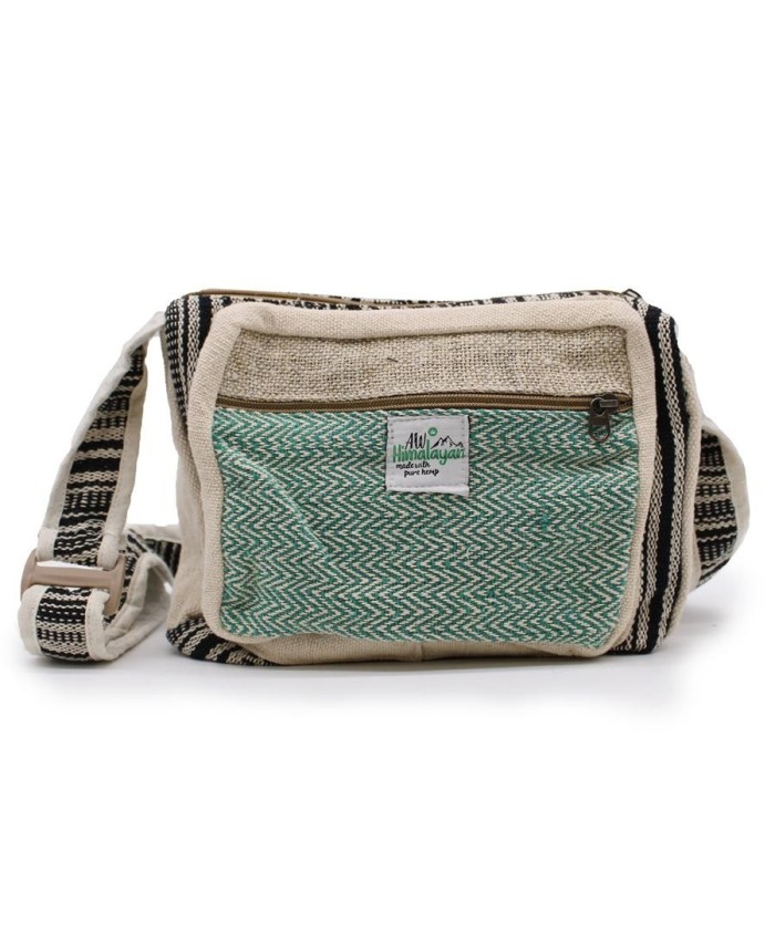 Bolso bandolera de cáñamo y algodón con bolsillo frontal.