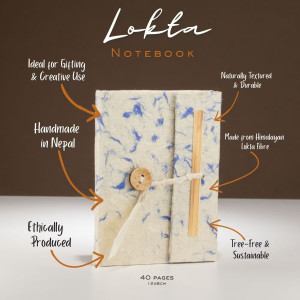 Detalles del Cuaderno Lokta con algodón azul eco artesanal pequeño.