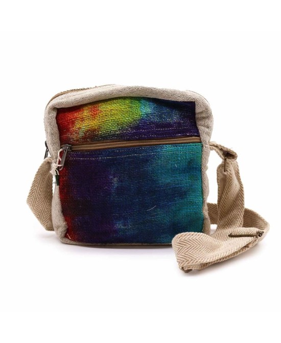 Bolso bandolera de cáñamo tie dye con compartimento principal.