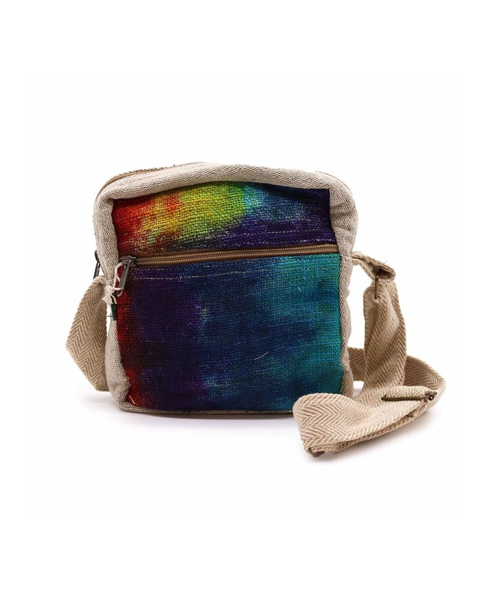 Bolso bandolera de cáñamo tie dye con compartimento principal.