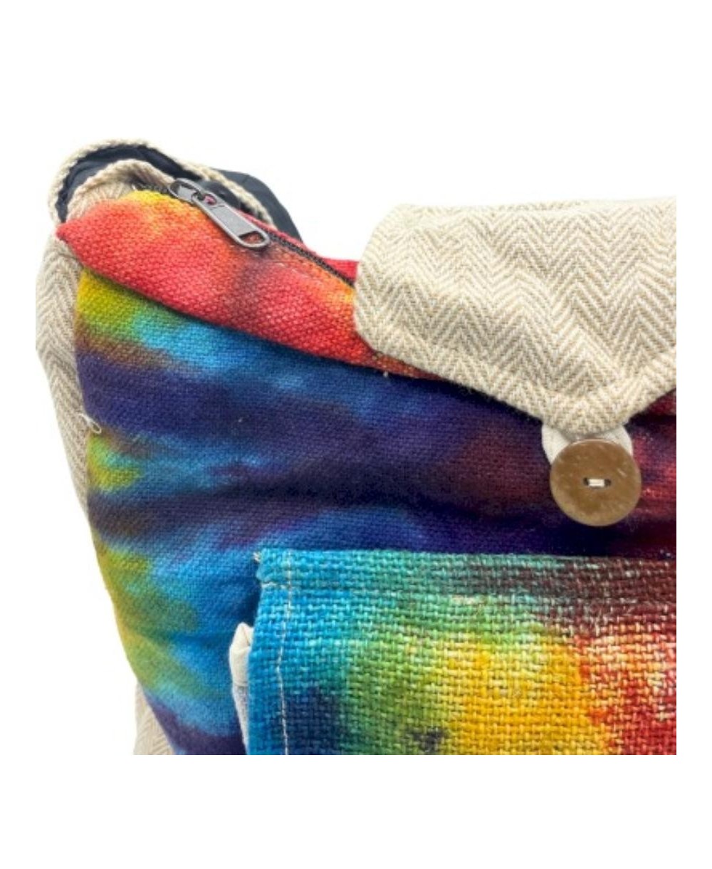Bolso tote de cáñamo tie dye con bolsillo frontal
