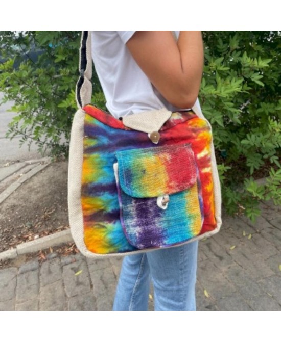 Bolso tote de cáñamo tie dye con bolsillo frontal