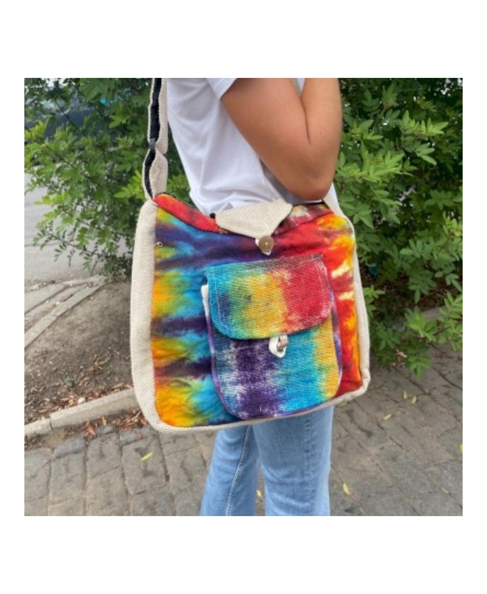 Bolso tote de cáñamo tie dye con bolsillo frontal