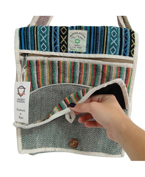Bandolera grande de cáñamo con dos diseños