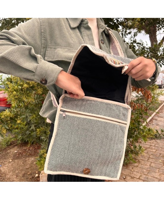 Bandolera grande de cáñamo con dos diseños