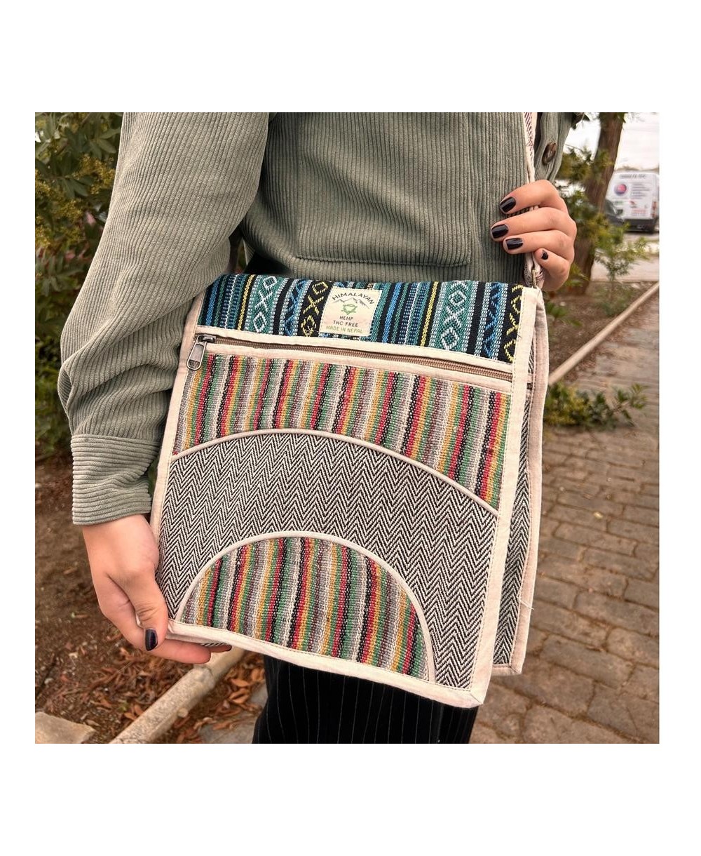 Bandolera grande de cáñamo con dos diseños
