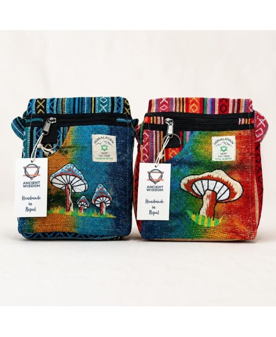 Bolso bandolera de cáñamo con bordado de setas disponible en 2 diseños.