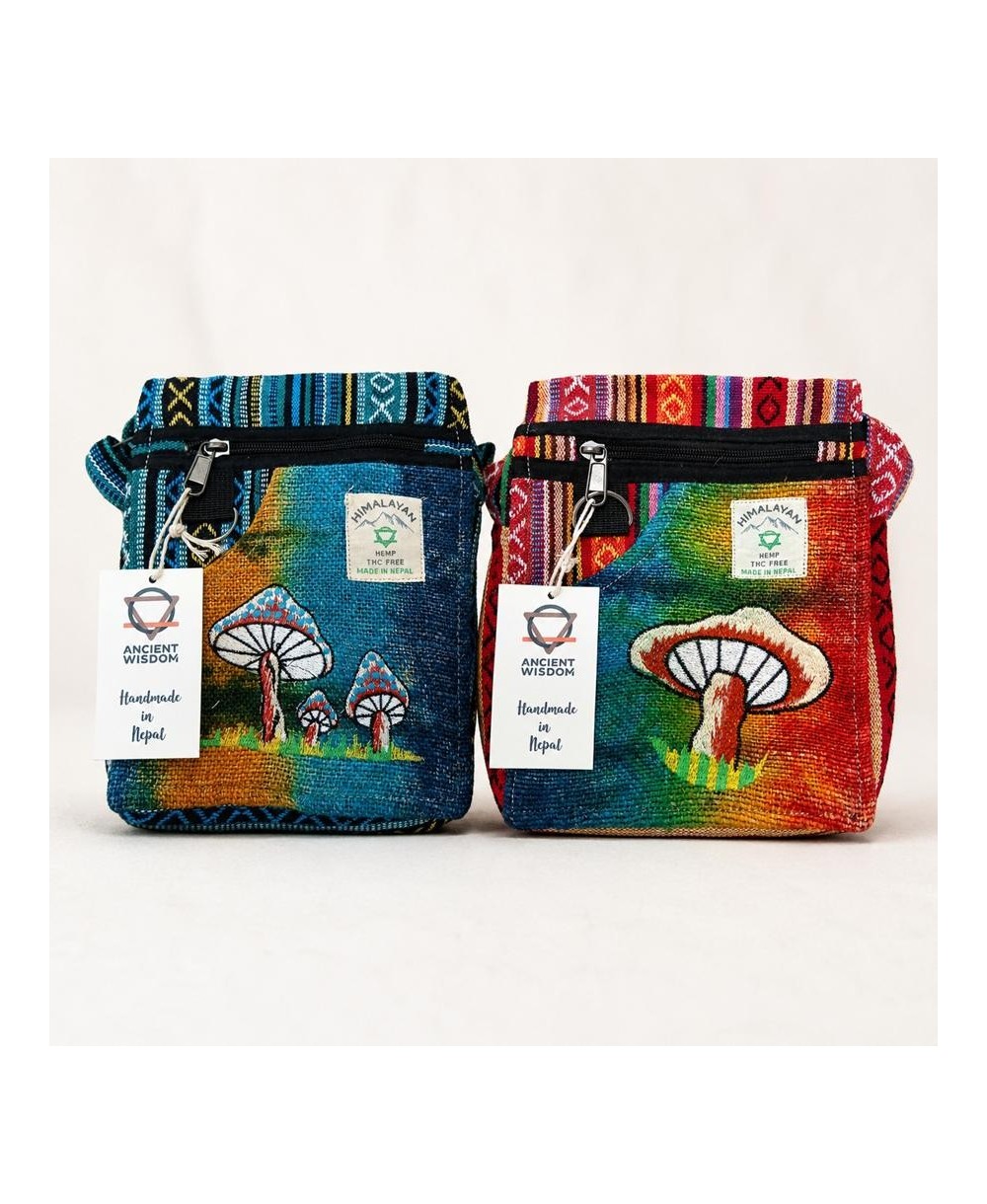 Bolso bandolera de cáñamo con bordado de setas disponible en 2 diseños.