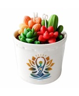 Vela artesanal de soja con suculentas en maceta blanca de cerámica para decorar y aromatizar el hogar.