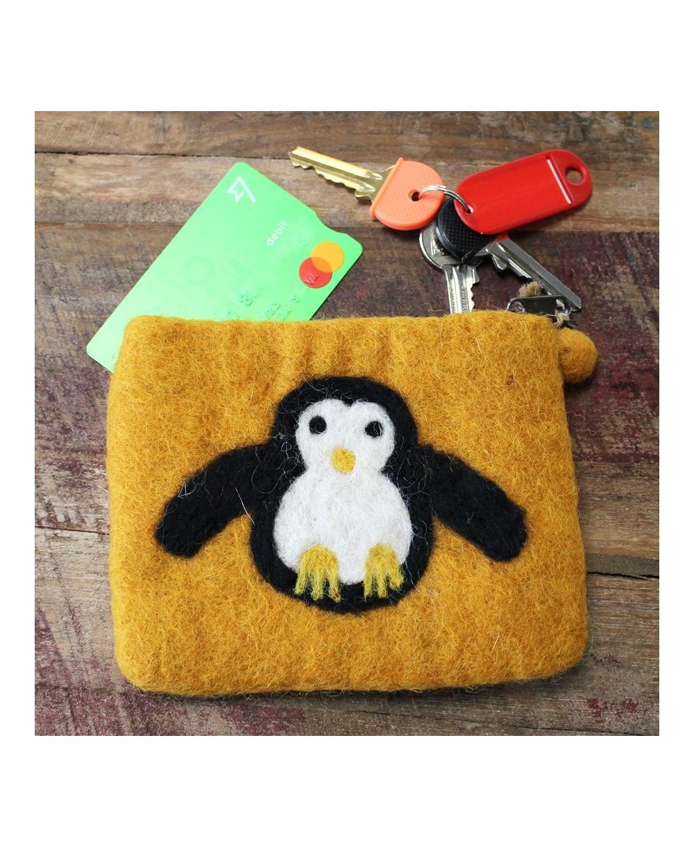 Monedero de fieltro con pingüino para monedas y pequeños accesorios.