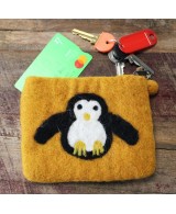 Monedero de fieltro con pingüino para monedas y pequeños accesorios.