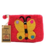Color rojo del Monedero artesanal elaborado a mano con diseño de mariposa.