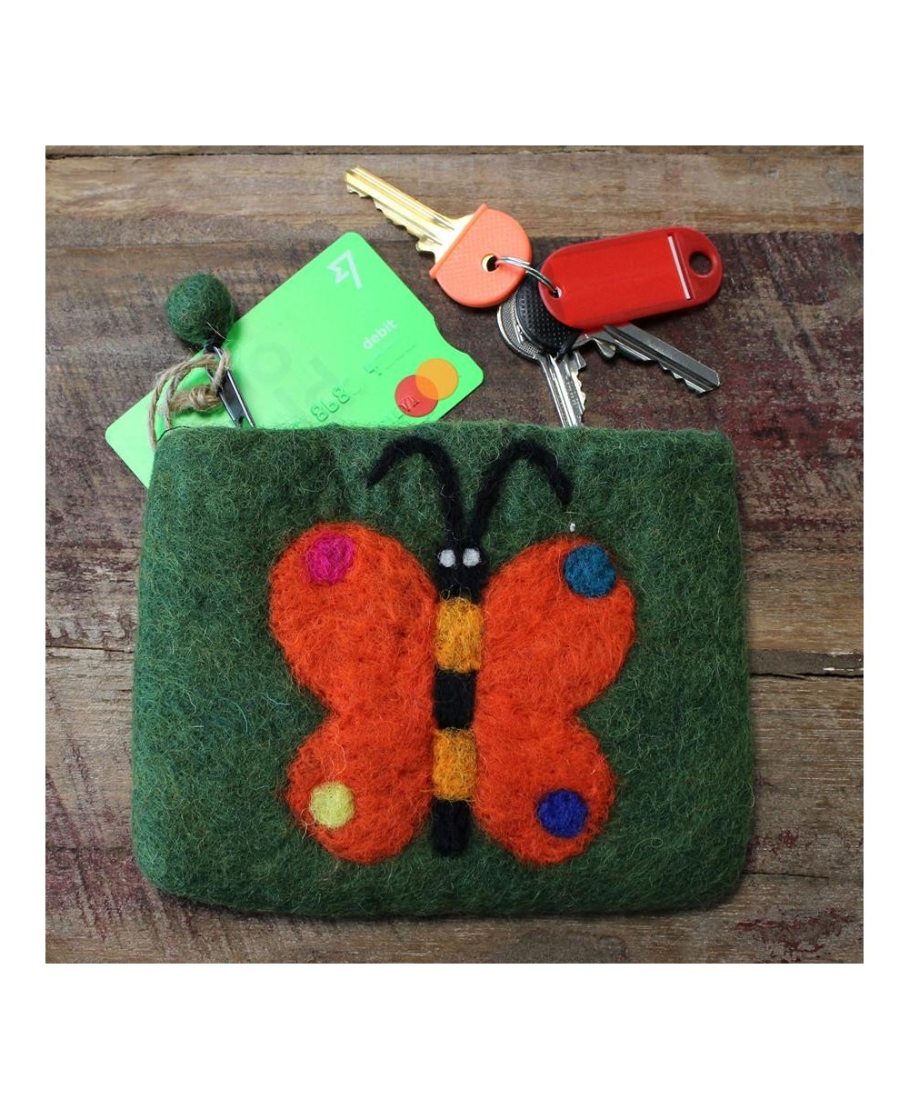 Monedero de fieltro con mariposa para guardar monedas y accesorios.