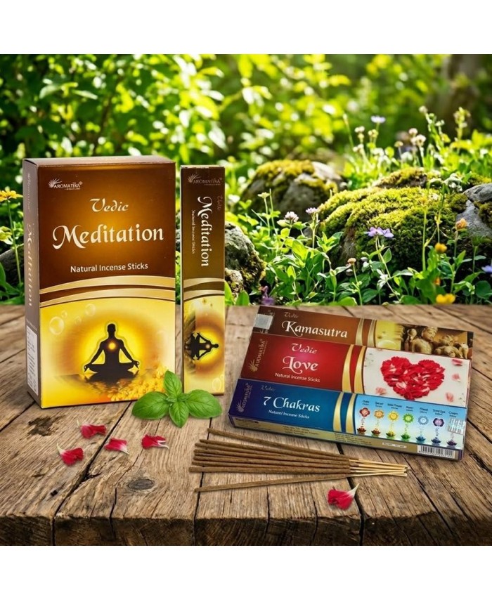 Caja de Incienso Védico Aromátika con varillas aromáticas para perfumar el hogar.