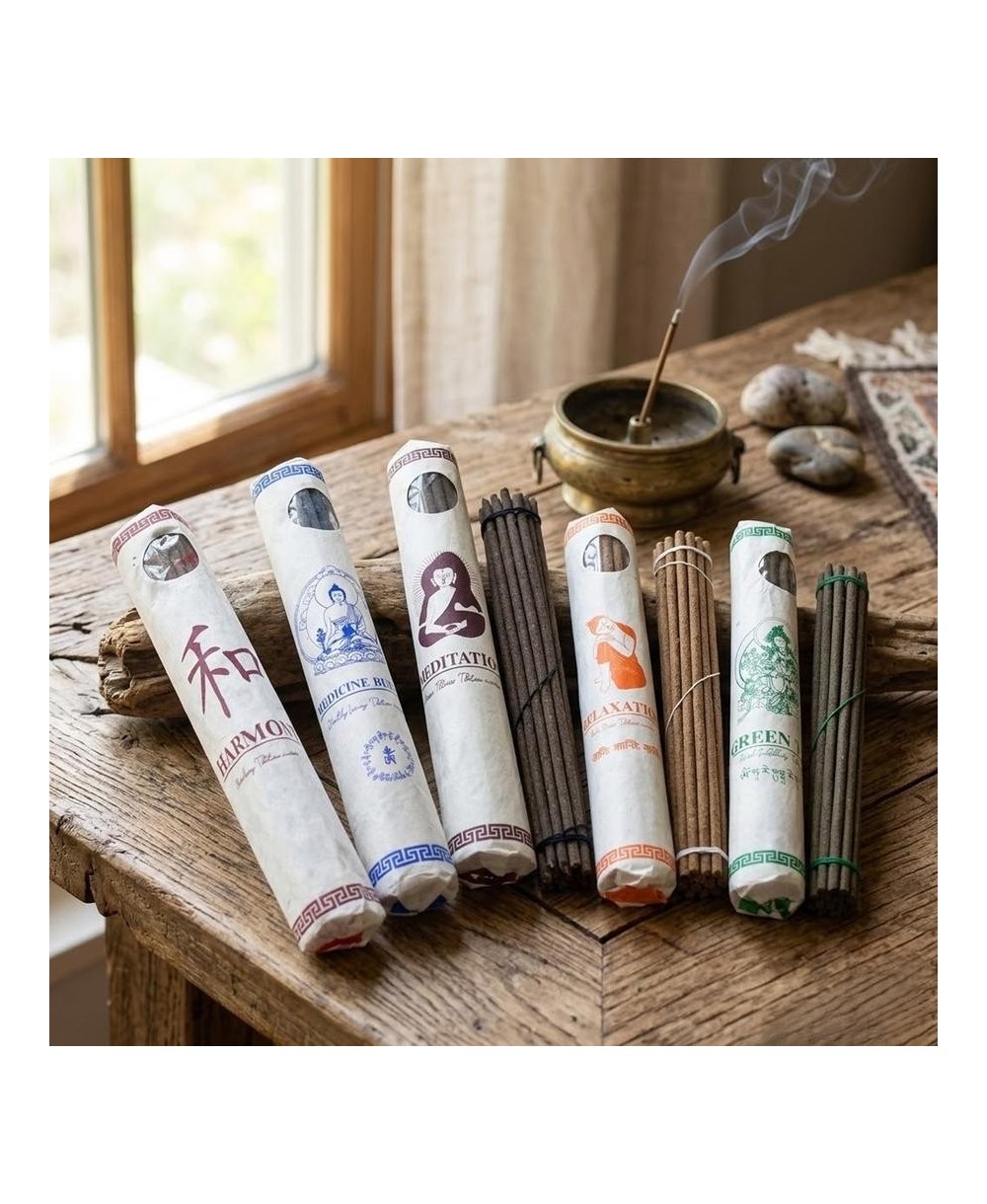 Paquete de incienso tibetano premium con 30 varillas elaboradas artesanalmente.