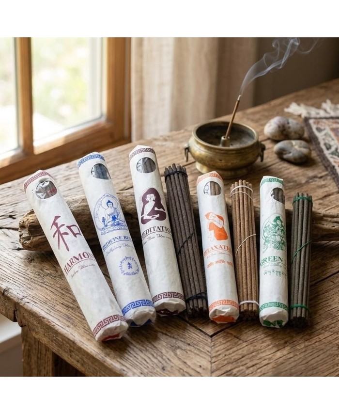 Paquete de incienso tibetano premium con 30 varillas elaboradas artesanalmente.