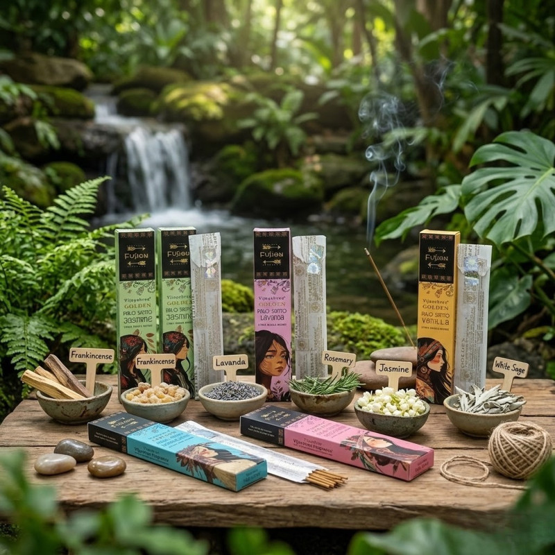 Presentación de los Inciensos de Palo Santo Dorado varios aromas disponibles.