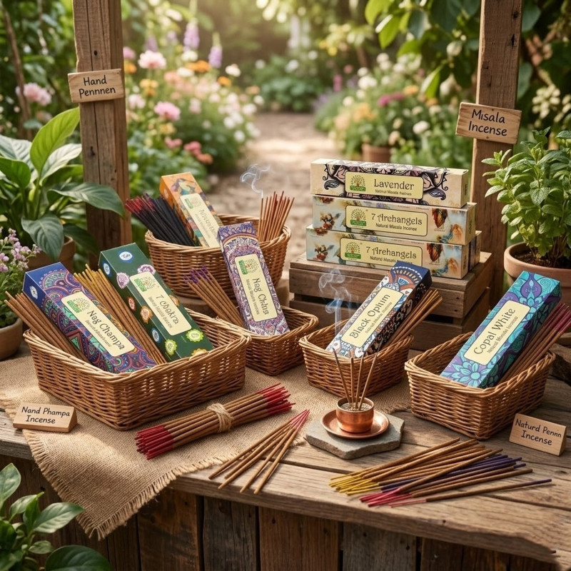 Presentación de los Inciensos Naturales Masala varios aromas disponibles.