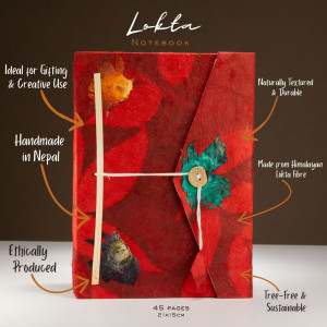 Cuaderno grande lokta floral con cierre de bambú