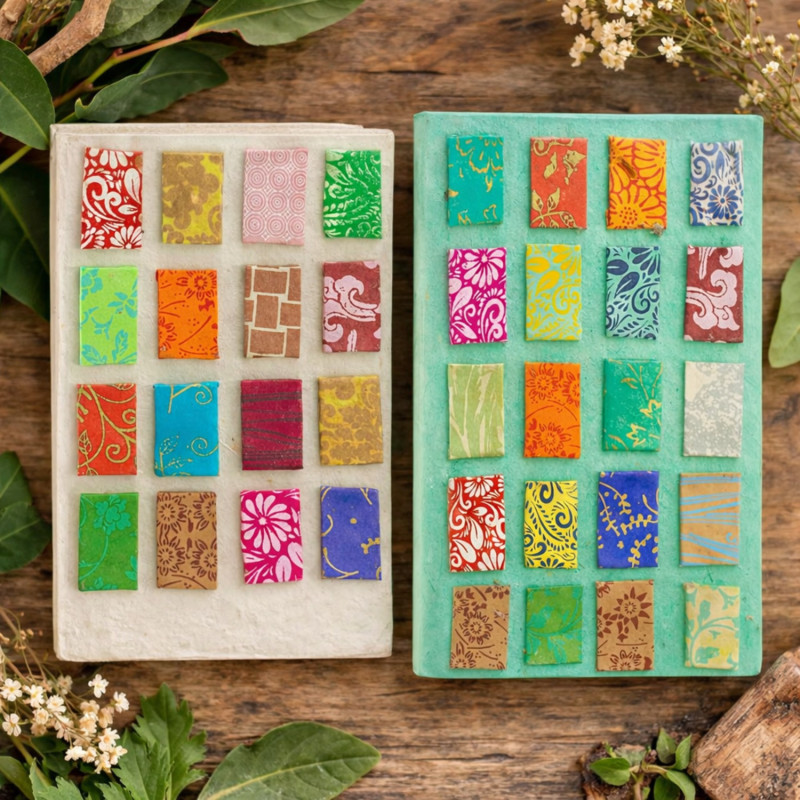 Cuadernos lokta patrones con cierre de bambú en 2 diseños y tamaños a elegir.