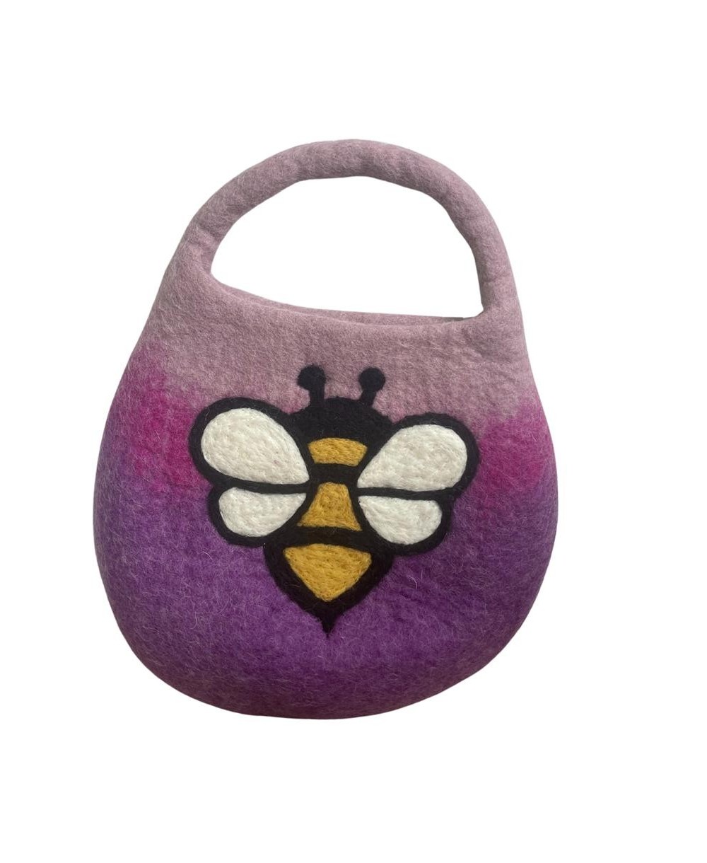 Bolso de fieltro con abeja y cierre magnético artesanal