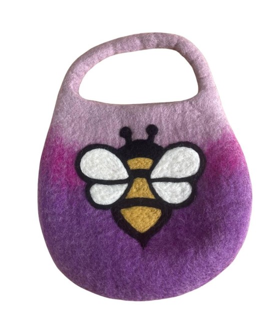 Bolso de fieltro con abeja y cierre magnético artesanal