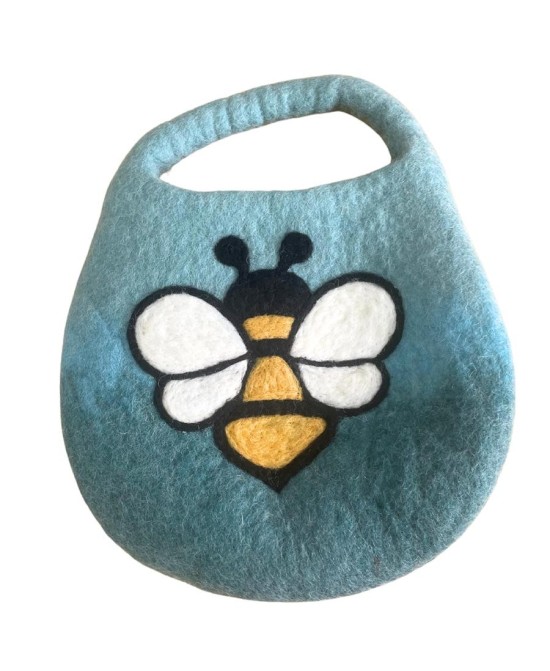 Bolso de fieltro con abeja y cierre magnético artesanal