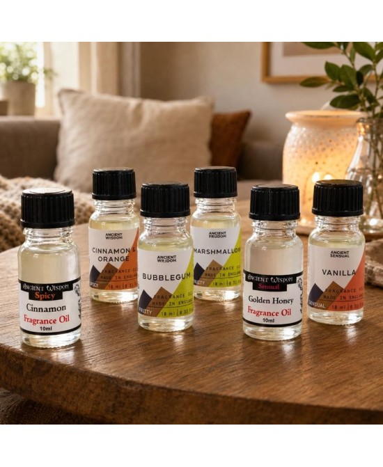 Frasco de aceite de fragancia dulce y especiada de 10 ml para quemadores y difusores.