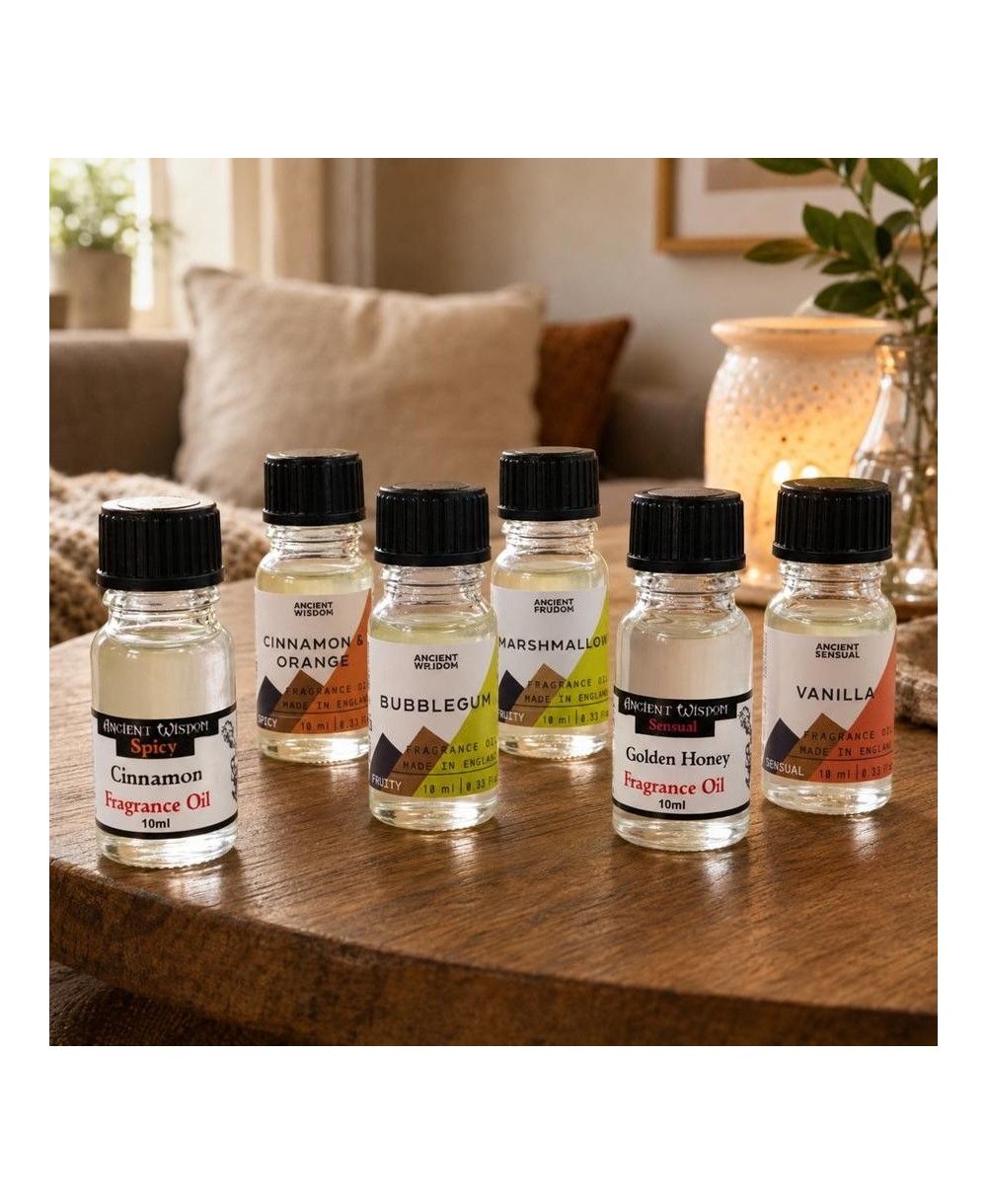 Frasco de aceite de fragancia dulce y especiada de 10 ml para quemadores y difusores.