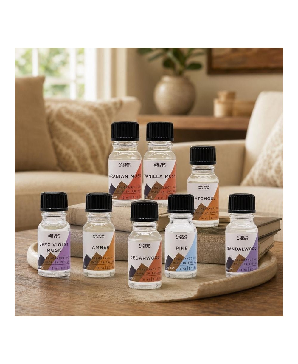 Frasco de aceite de fragancia amaderada y oriental de 10 ml para quemadores y difusores.