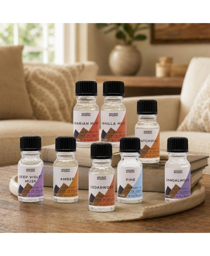 Frasco de aceite de fragancia amaderada y oriental de 10 ml para quemadores y difusores.