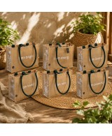 Bolsa grande de yute ecológica con mensajes inspiracionales, asas resistentes y diseño natural.
