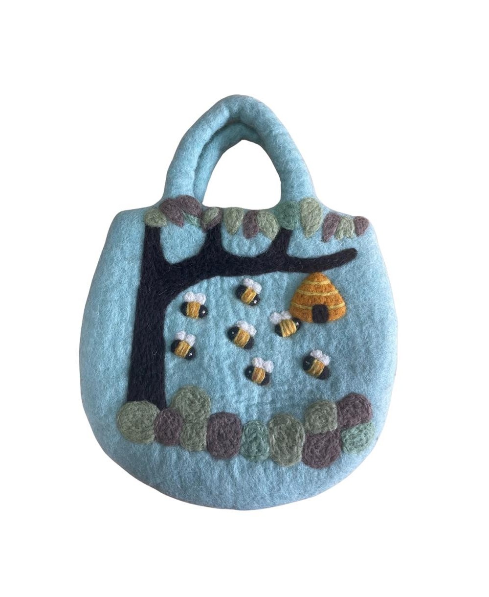 Bolso de fieltro artesanal con diseños naturales 35x27 cm