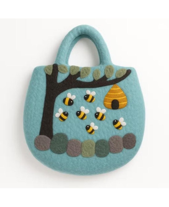 Bolso de fieltro artesanal con diseños naturales 35x27 cm