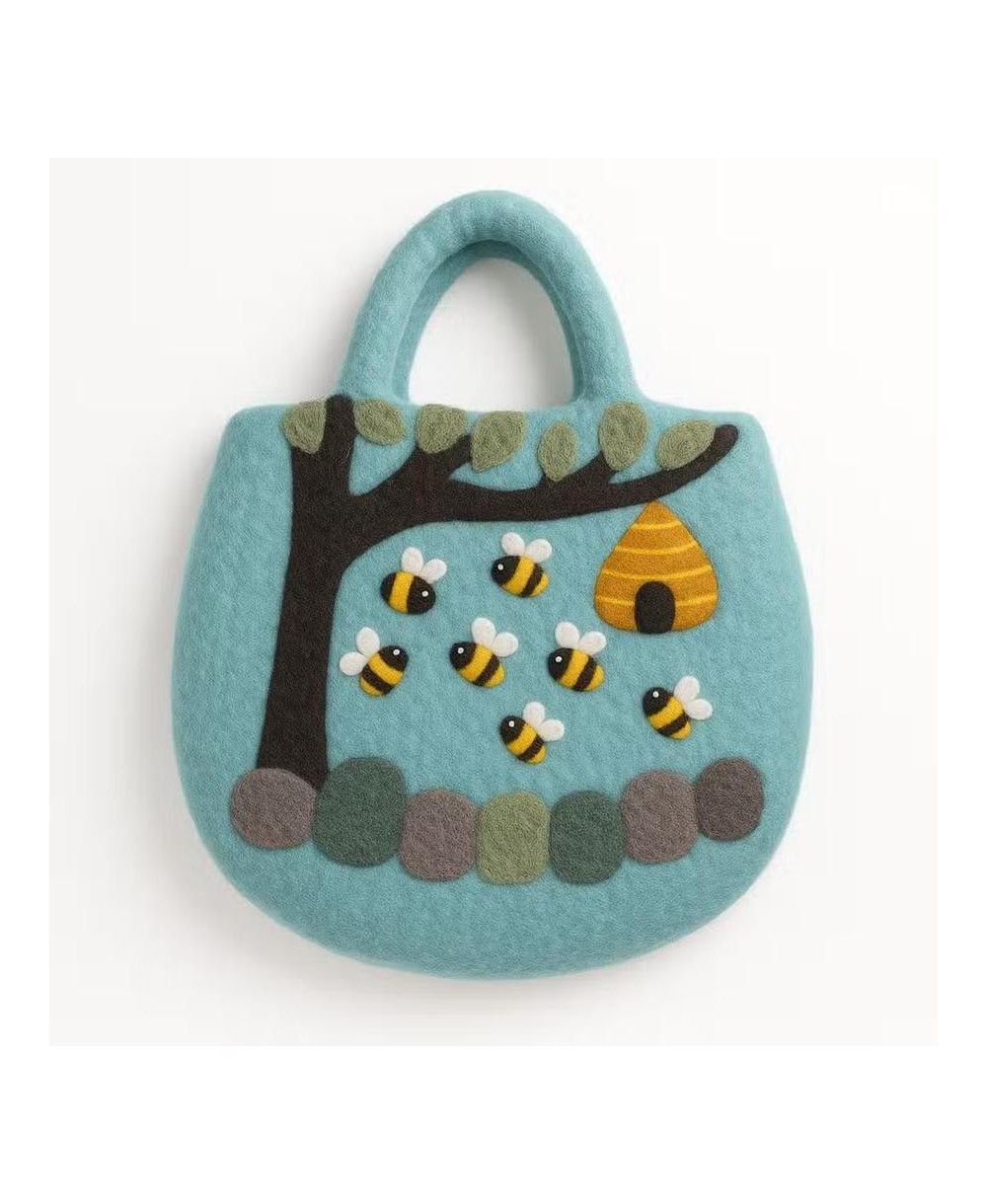 Bolso de fieltro artesanal con diseños naturales 35x27 cm