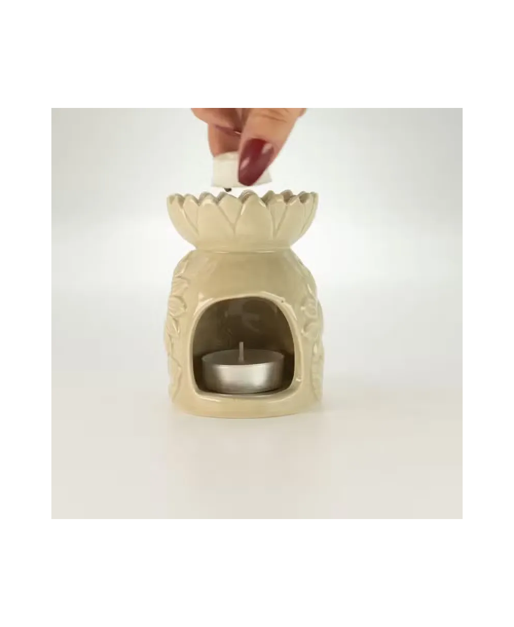 Quemador cerámico floral para aceites y ceras