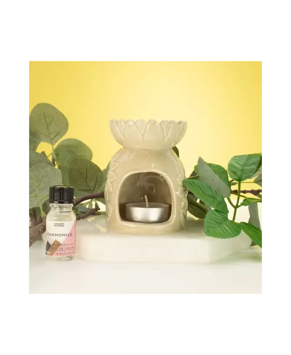 Quemador cerámico floral para aceites y ceras