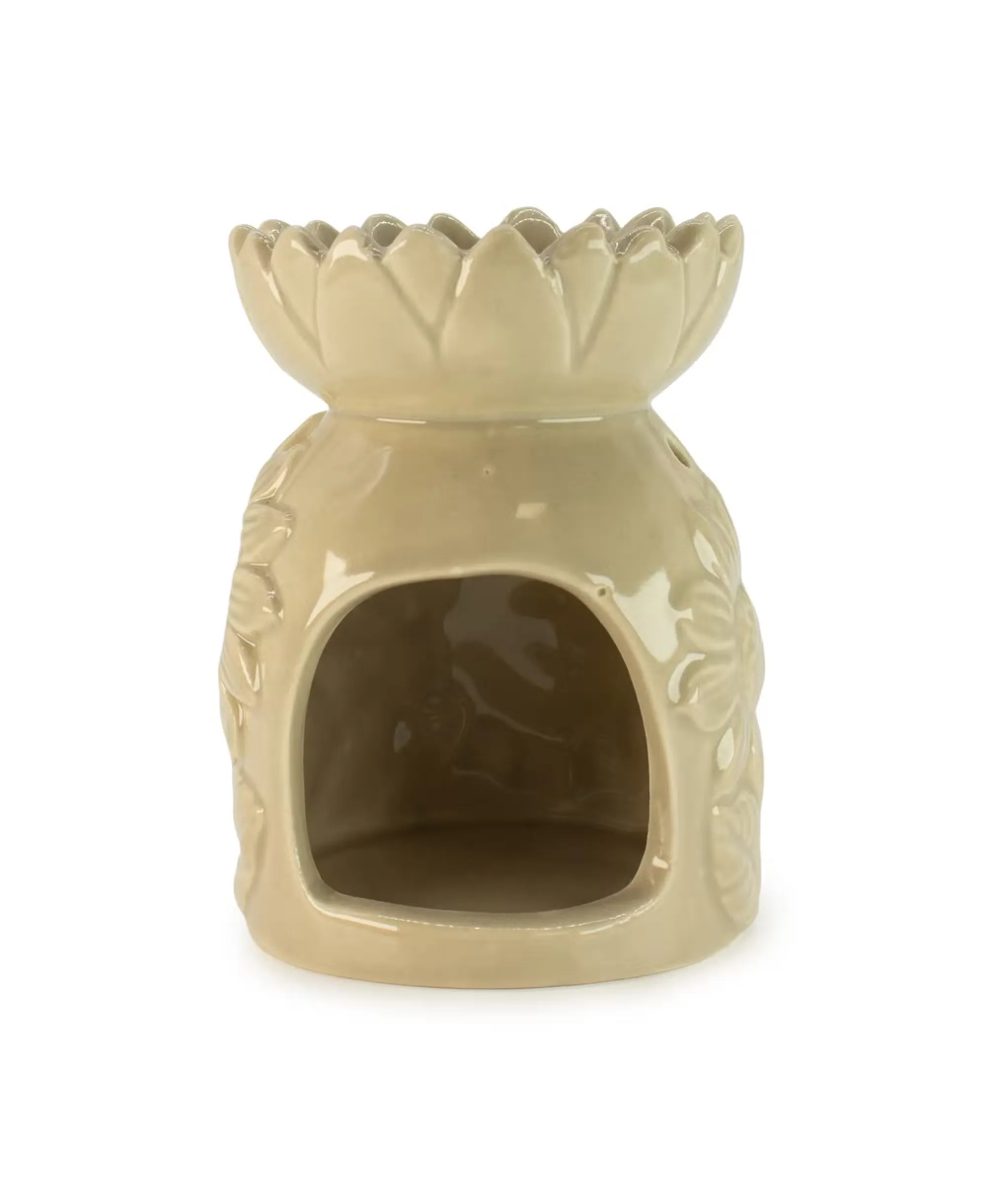 Quemador cerámico floral para aceites y ceras