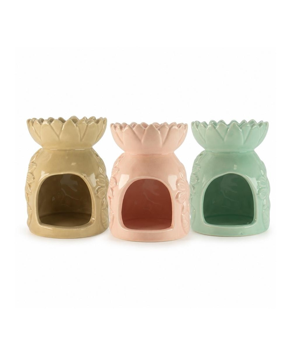 Quemador de aromas de cerámica con relieve de girasol para aceites y ceras perfumadas.